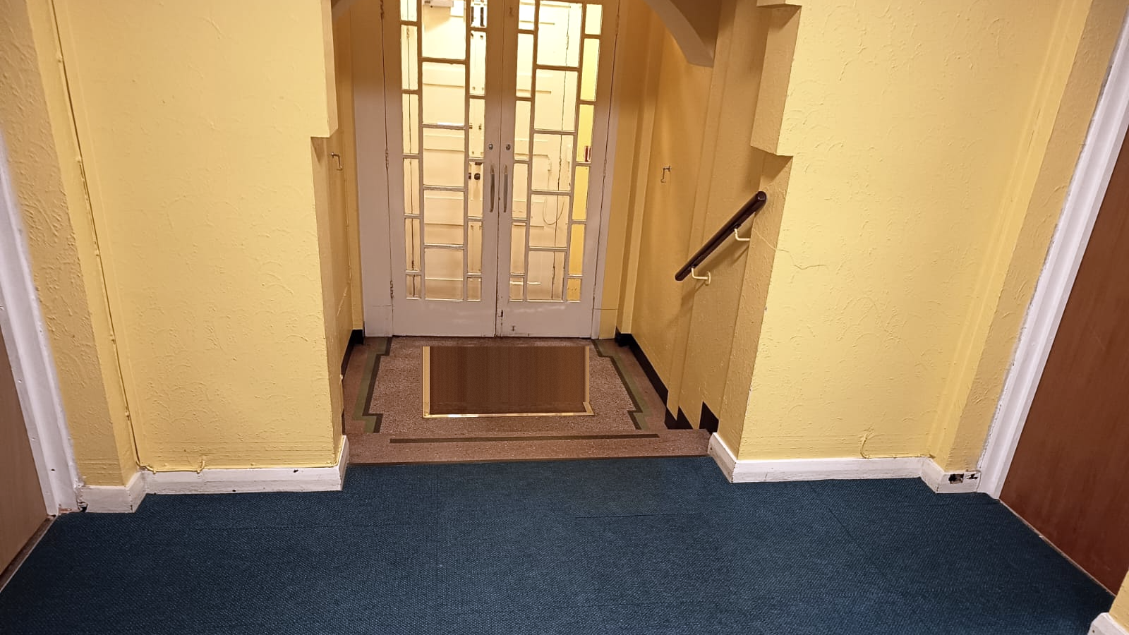 Cleaned communal entrance hall and carpet in a residential block